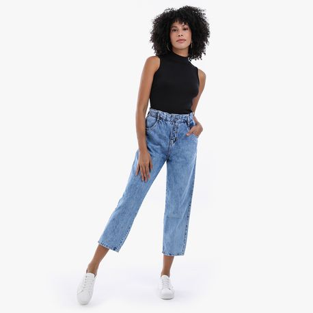 CALCA MOM BOTAO ELASTICO 39748 JEANS 38