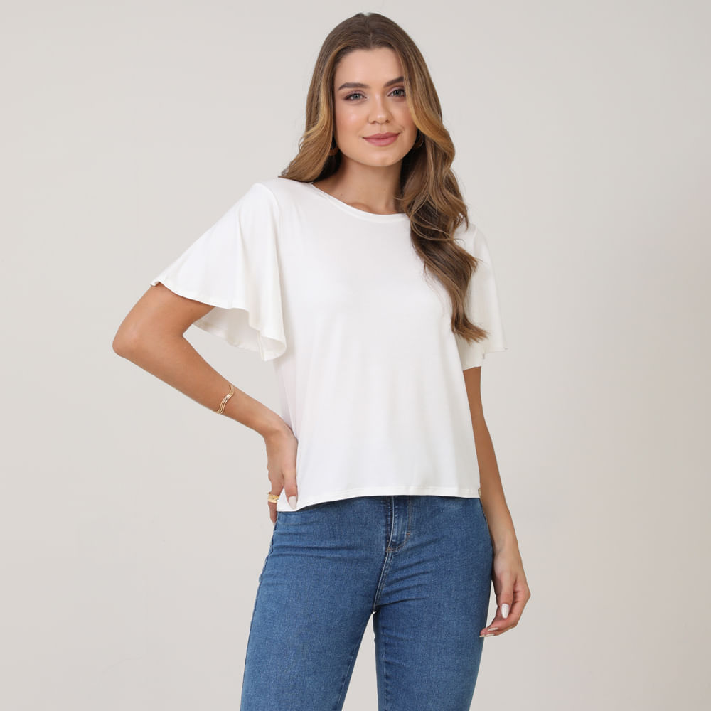 Blusa Feminina Malha Viscose estampada Babados Mangas