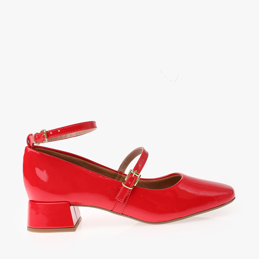 Sapato boneca salto grosso fashion vermelho