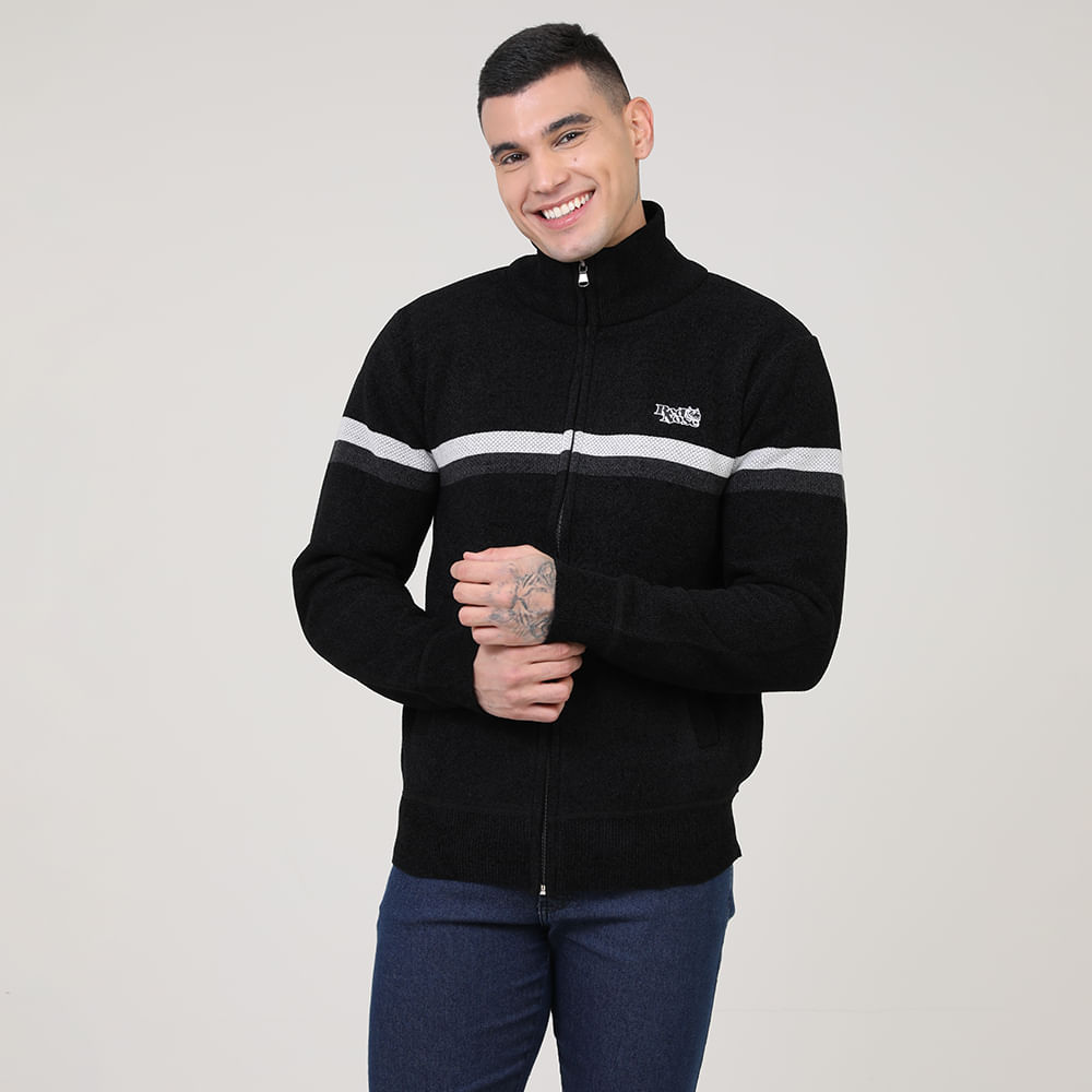 Casaco preto masculino com fashion ziper