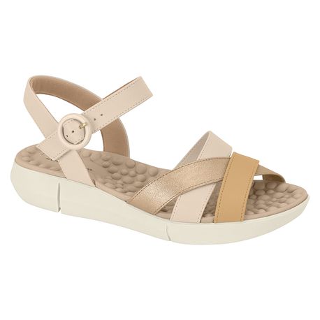 SANDALIA TIRAS CRUZADAS 7142124 CREME/DOURADO 35