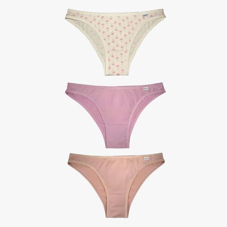 KIT 3 CALCINHA TANGA 52509 AREIA/ESTAMPA COCONUT/ MAKE MOUSSE P