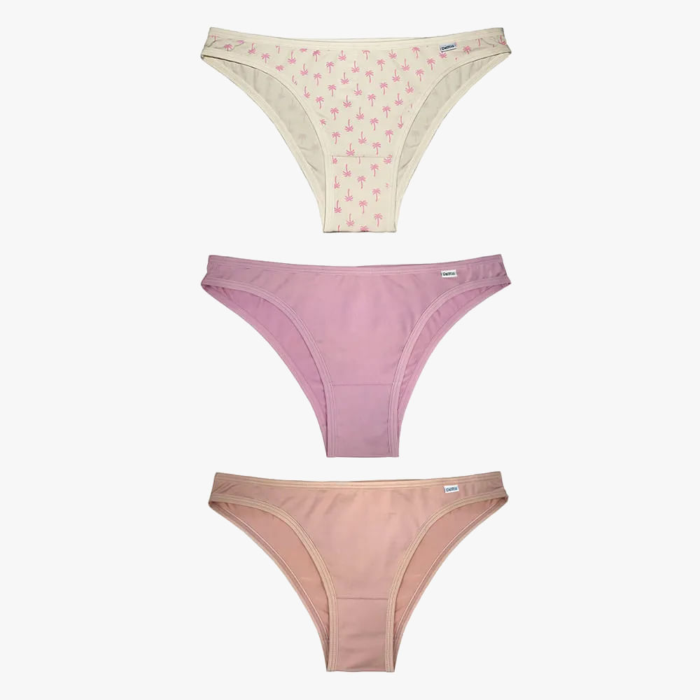 KIT 3 CALCINHA TANGA 52509 AREIA/ESTAMPA COCONUT/ MAKE MOUSSE P