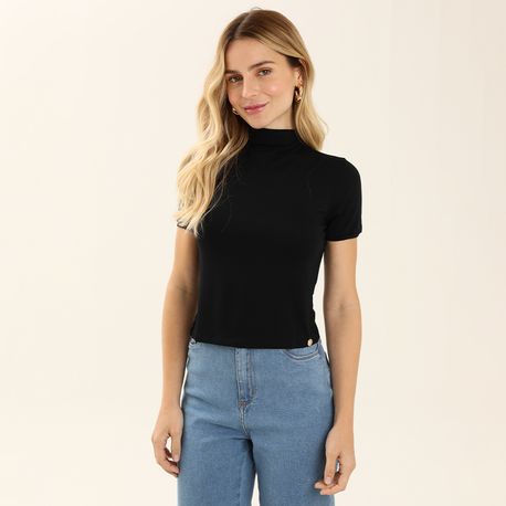 BLUSA MC VISCOSE C/ GOLA CROPPED 665 PRETO M