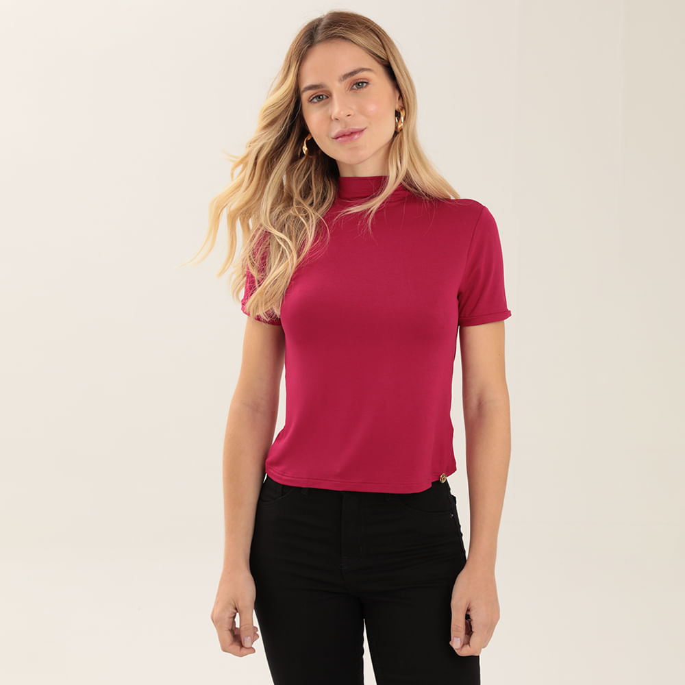 BLUSA MC VISCOSE C/ GOLA CROPPED 665 PINK P
