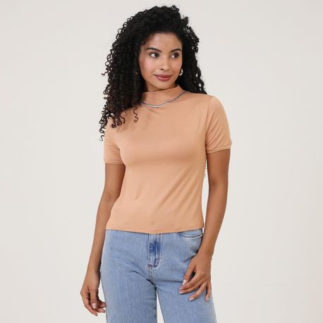 BLUSA MC VISCOSE C/ GOLA CROPPED 665 CAPPUCCINO P