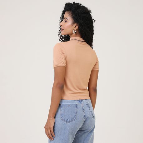 BLUSA MC VISCOSE C/ GOLA CROPPED 665 CAPPUCCINO P