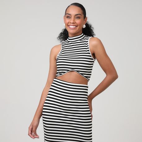 CROPPED ALTERNECK RECORTE CANEL LISTRA 230305 PRETO P