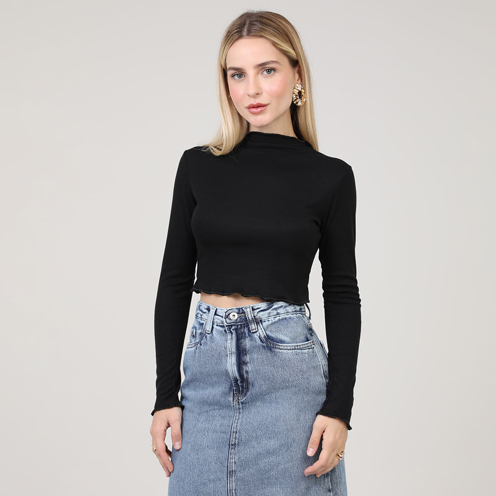BLUSA ML CROPPED FRUFRU GOLA 03 0 15 PRETO M