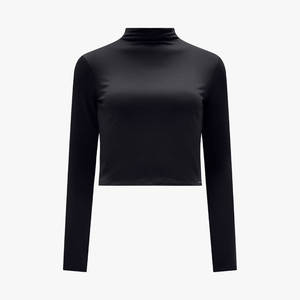 BLUSA CROPPED ML VISCOSE C/ GOLA 087 PRETO P