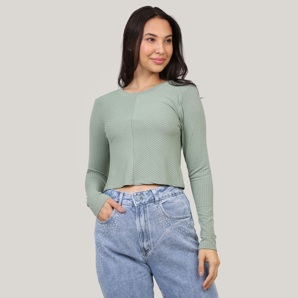 BLUSA ML CROPPED RIB RECORTE 220761 VERDE P