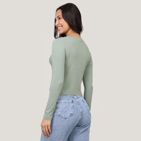 BLUSA ML CROPPED RIB RECORTE 220761 VERDE P