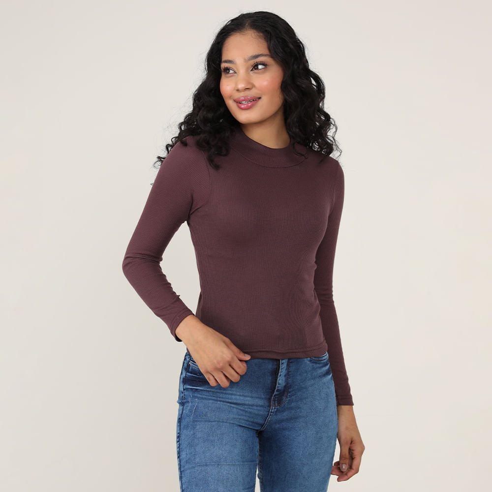 BLUSA ML ALTERNECK CANELADA 800 MARROM P