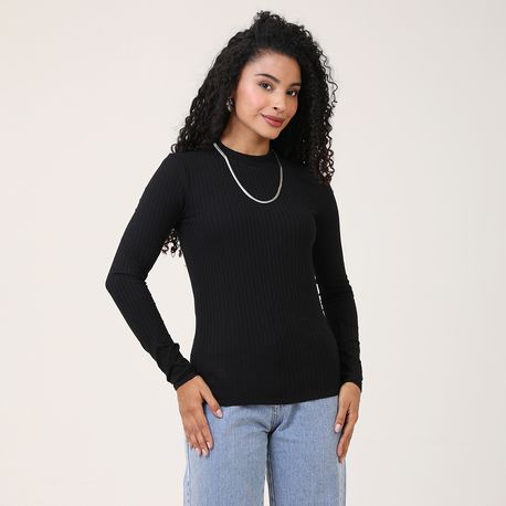 BLUSA ML CANELADA GOLA ALTA 342 PRETO P
