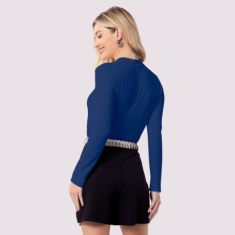 BLUSA ML CANELADA GOLA ALTA 342 AZUL P
