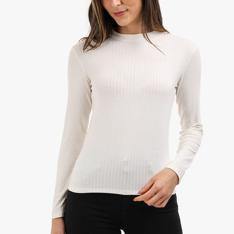 BLUSA ML CANELADA GOLA ALTA 342 OFF WHITE P