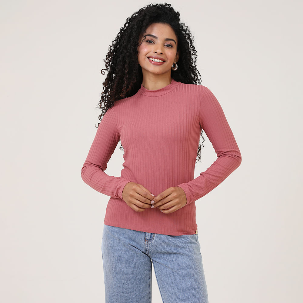 BLUSA ML CANELADA GOLA ALTA 342 ROSE P