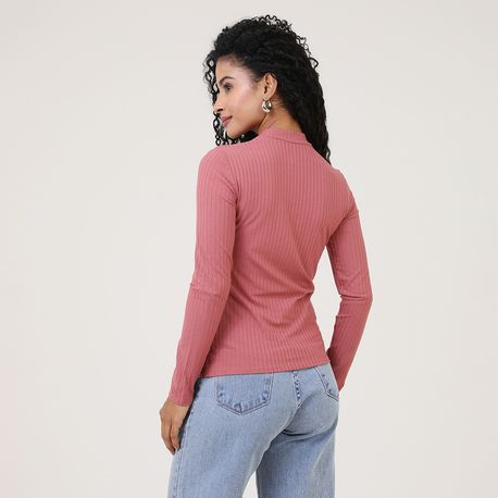BLUSA ML CANELADA GOLA ALTA 342 ROSE P
