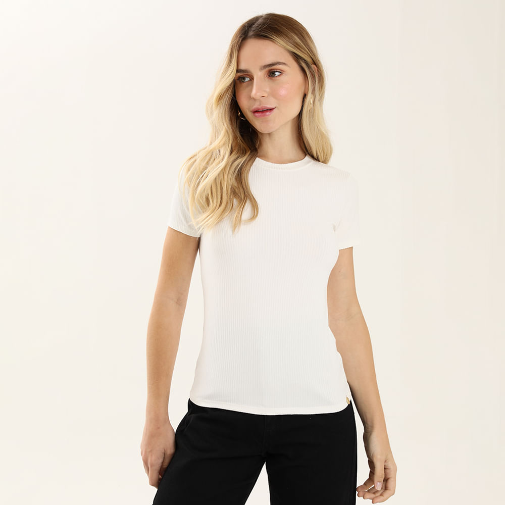 BLUSA MC CANELADA C/ GOLA BAIXA 662 OFF WHITE P