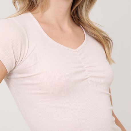 BLUSA MC RIBANA DEC V FRANZIDO 03 2 43 BEGE M