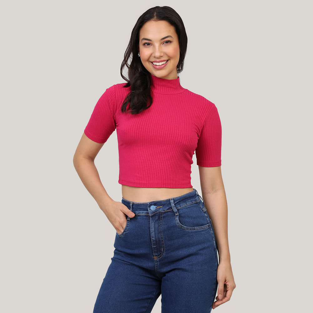 BLUSA MC GOLA RIB CROPPED 220692 PINK P