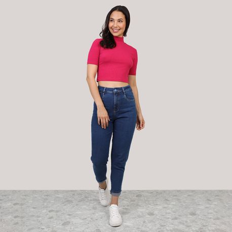 BLUSA MC GOLA RIB CROPPED 220692 PINK P