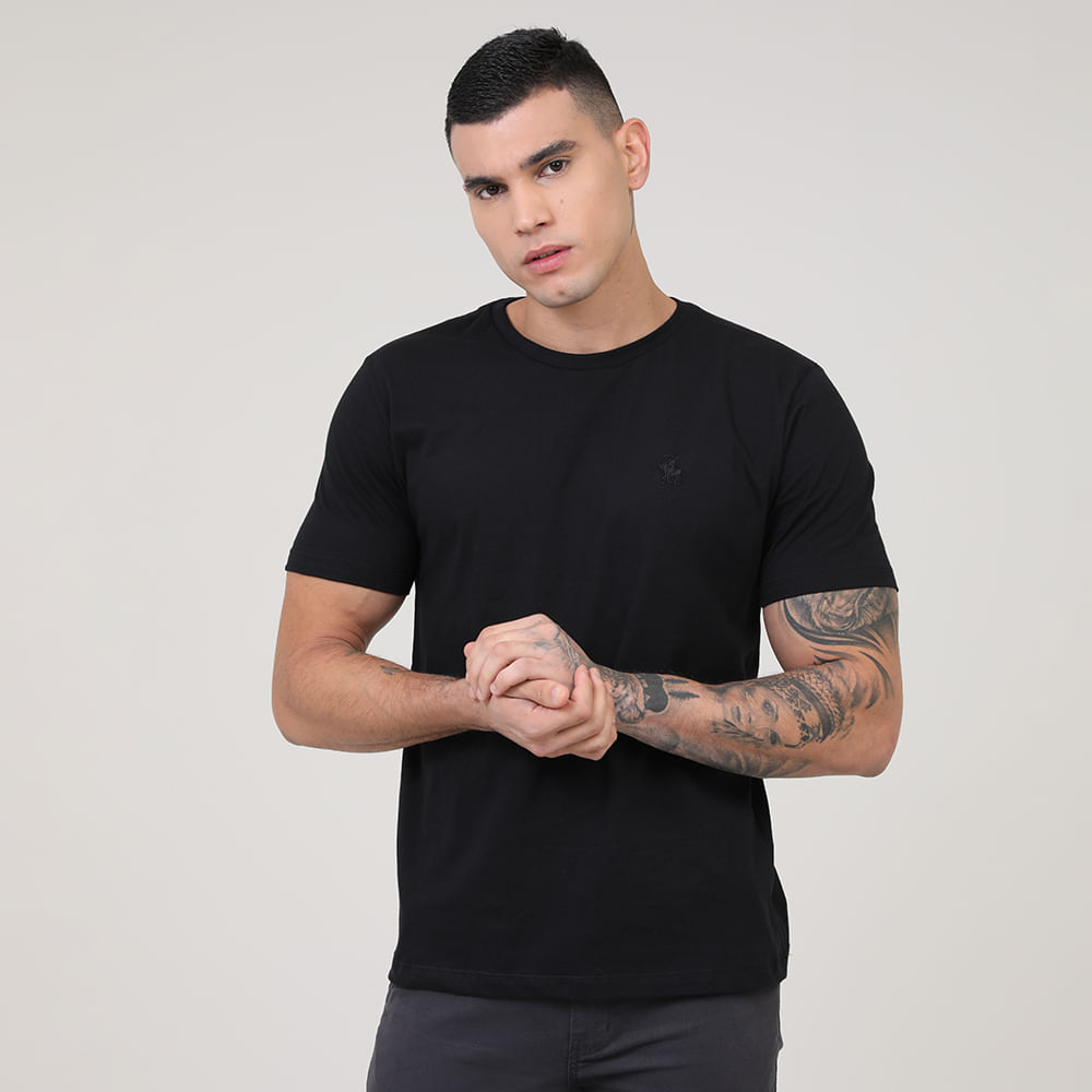 CAMISETA BASICA CARECA C/ BORDADO P124 PRETO P