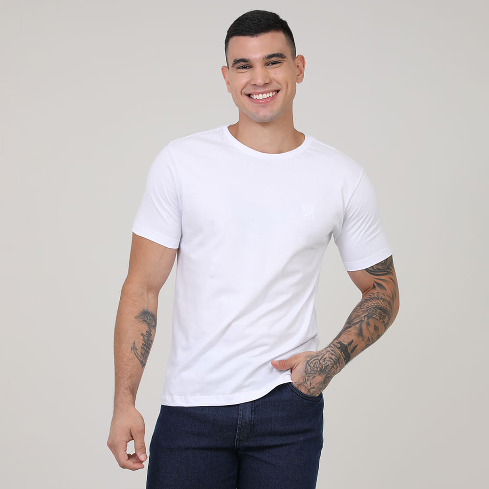 CAMISETA BASICA CARECA C/ BORDADO P124 BRANCO P