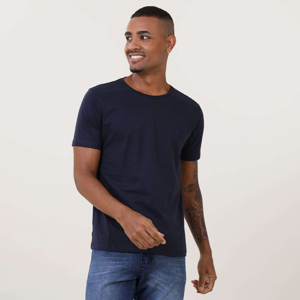 CAMISETA BASICA CARECA C/ BORDADO P124 MARINHO P