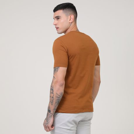 CAMISETA BASICA CARECA C/ BORDADO P124 OCRE M