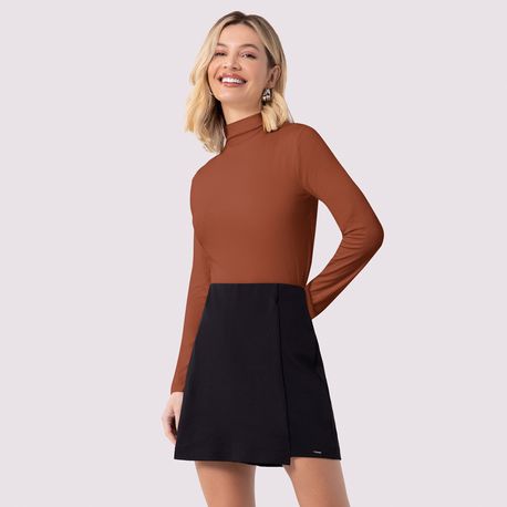 BLUSA ML GOLA ALTA VISCOL 00060 MARROM P