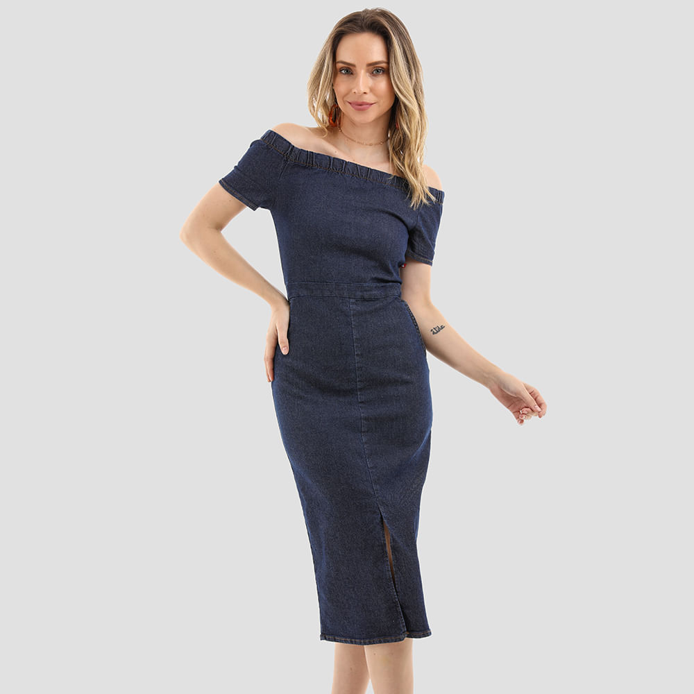 VESTIDO MIDI JUSTO JEANS 60733 JEANS ESCURO G