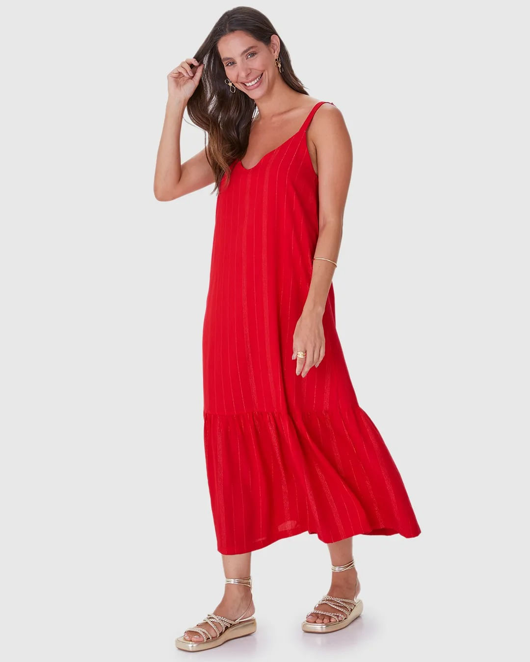 VESTIDO MIDI TP BABADO 3910 VERMELHO P