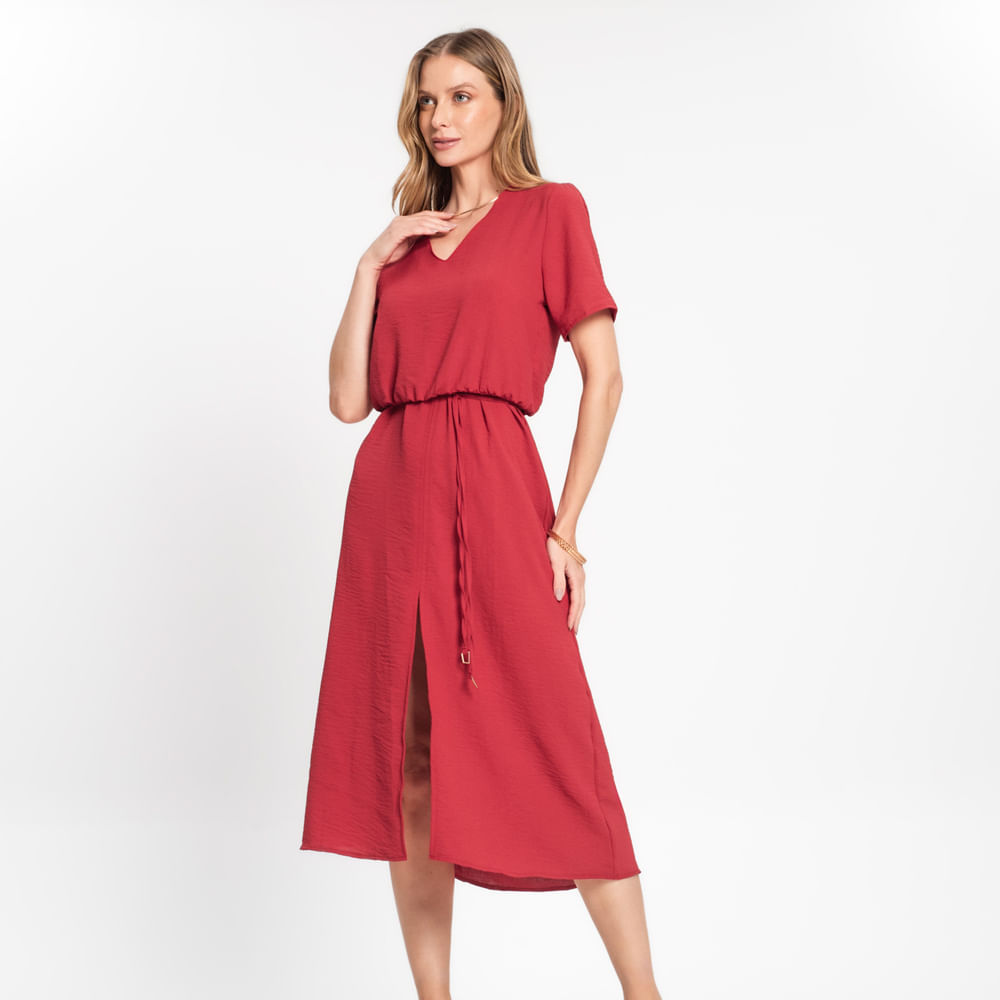 VESTIDO MIDI TP FENDA FRENTE 619599 VERMELHO P