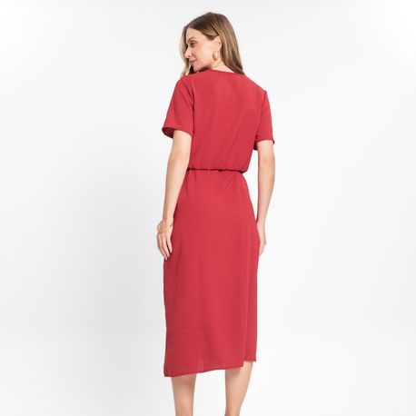 VESTIDO MIDI TP FENDA FRENTE 619599 VERMELHO P