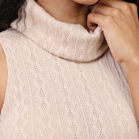 VESTIDO REGATA C/ GOLA TRICOT 31093 BEGE M