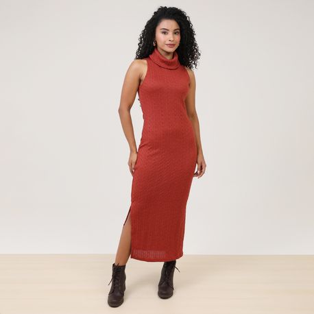 VESTIDO REGATA C/ GOLA TRICOT 31093 TELHA M