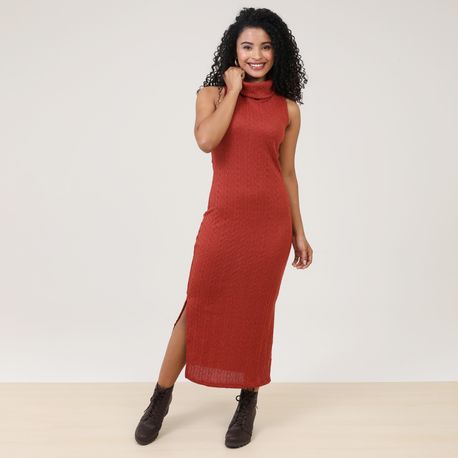 VESTIDO REGATA C/ GOLA TRICOT 31093 TELHA M