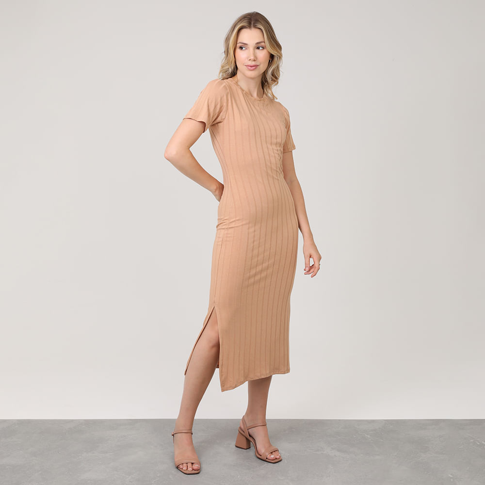VESTIDO MIDI MC CANEL LARGO 230855 BEGE P