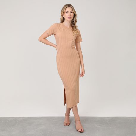 VESTIDO MIDI MC CANEL LARGO 230855 BEGE P