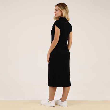 VESTIDO MC MIDI CANEL GOLA 73072 PRETO P