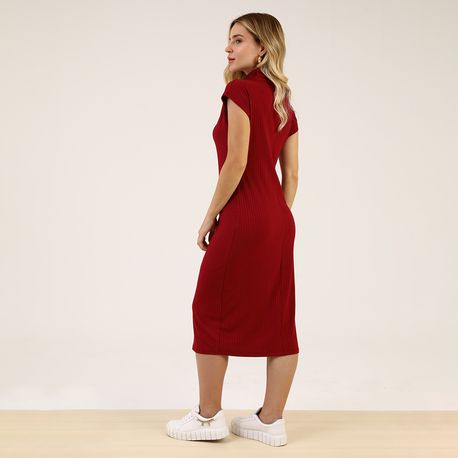 VESTIDO MC MIDI CANEL GOLA 73072 VINHO P
