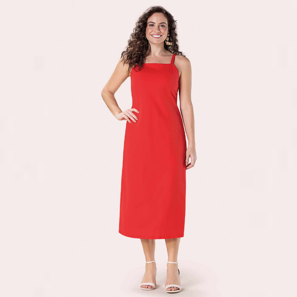 VESTIDO MIDI CREPE 183251 VERMELHO P