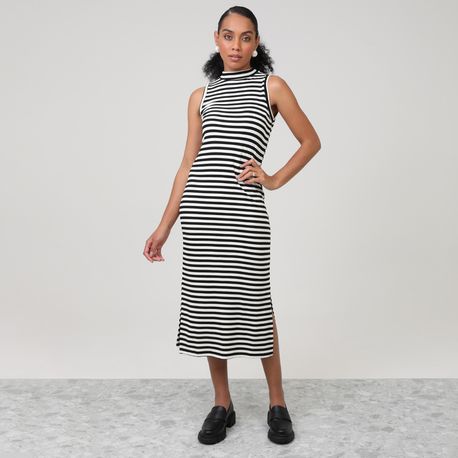 VESTIDO REGATA MIDI ALTERNECK CANEL LISTRA 230742 PRETO P