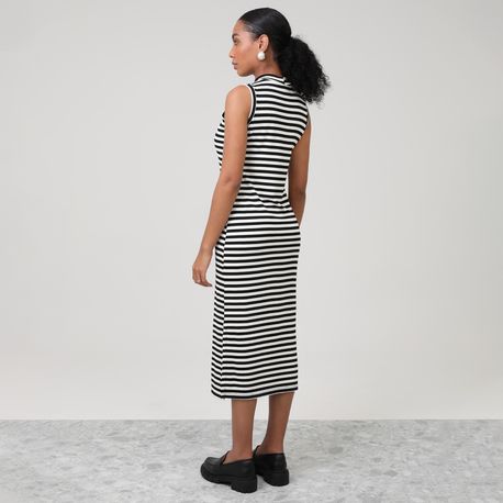 VESTIDO REGATA MIDI ALTERNECK CANEL LISTRA 230742 PRETO P