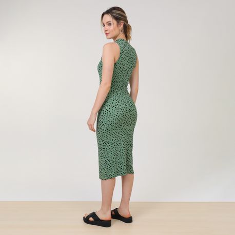 VESTIDO MIDI CANELADO POA 35566 VERDE M