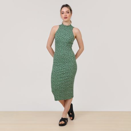 VESTIDO MIDI CANELADO POA 35566 VERDE M