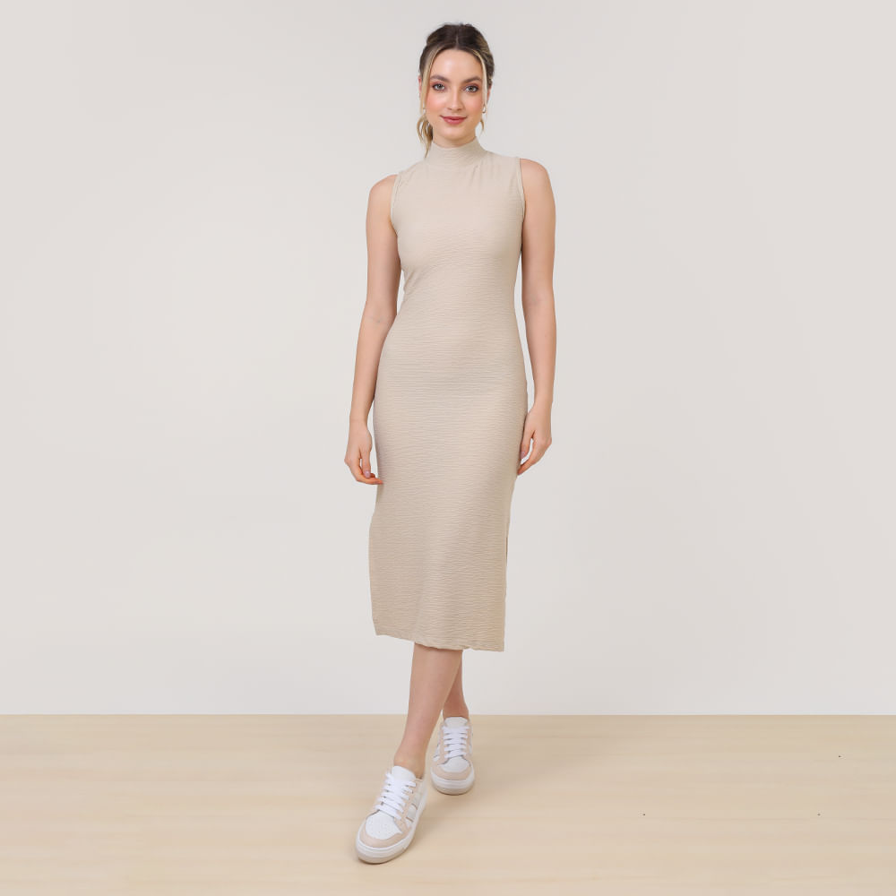 VESTIDO MIDI ALTERNECK DIF 6631 BEGE P
