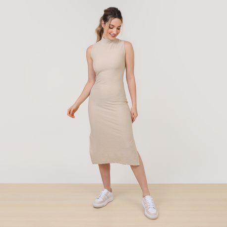 VESTIDO MIDI ALTERNECK DIF 6631 BEGE P