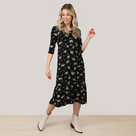 VESTIDO 3/4 MIDI EST 211074 PRETO M